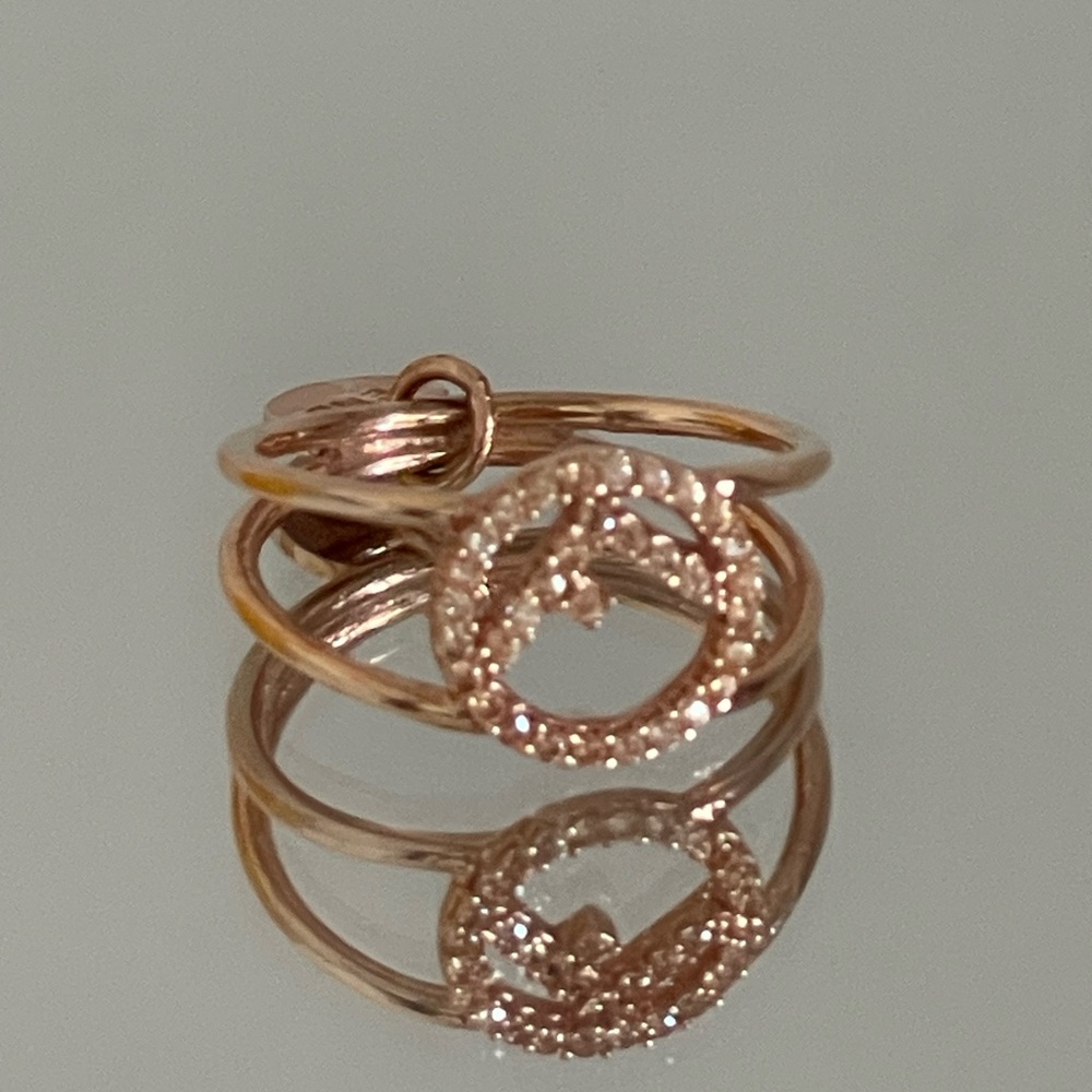 FENDI F Rhinestone Pink Gold Tone Ring With Box Size 49/5